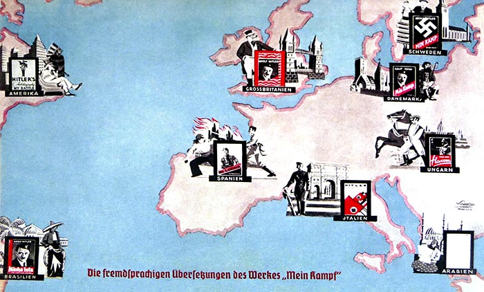 map with foreign editions of Mein Kampf Nazi map showing foreign translations of Mein Kampf